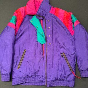 Retro 80s/90s Colorblock Ski Jacket – Purple / Teal / Pink